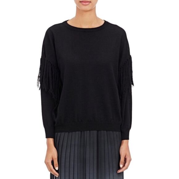 ULLA JOHNSON 100% Alpaca Rosa Fringe Shoulder Sweater Crew Neck, Black - Picture 1 of 8